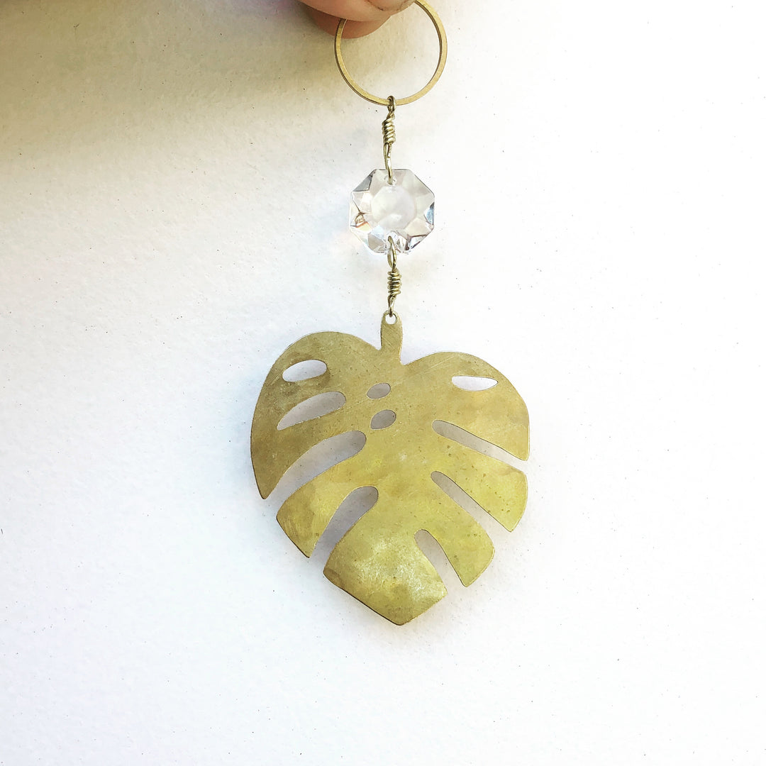 Mini Mini Monstera Suncatcher With Vintage Glass Crystal