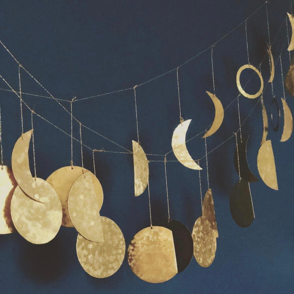 Moon Phases Hammered Brass Garland