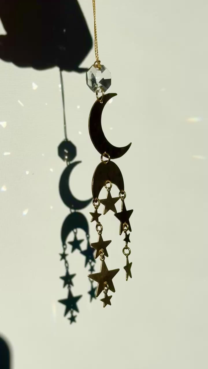 Moon and Stars Sun Catcher | Handmade Crystal Light Catcher