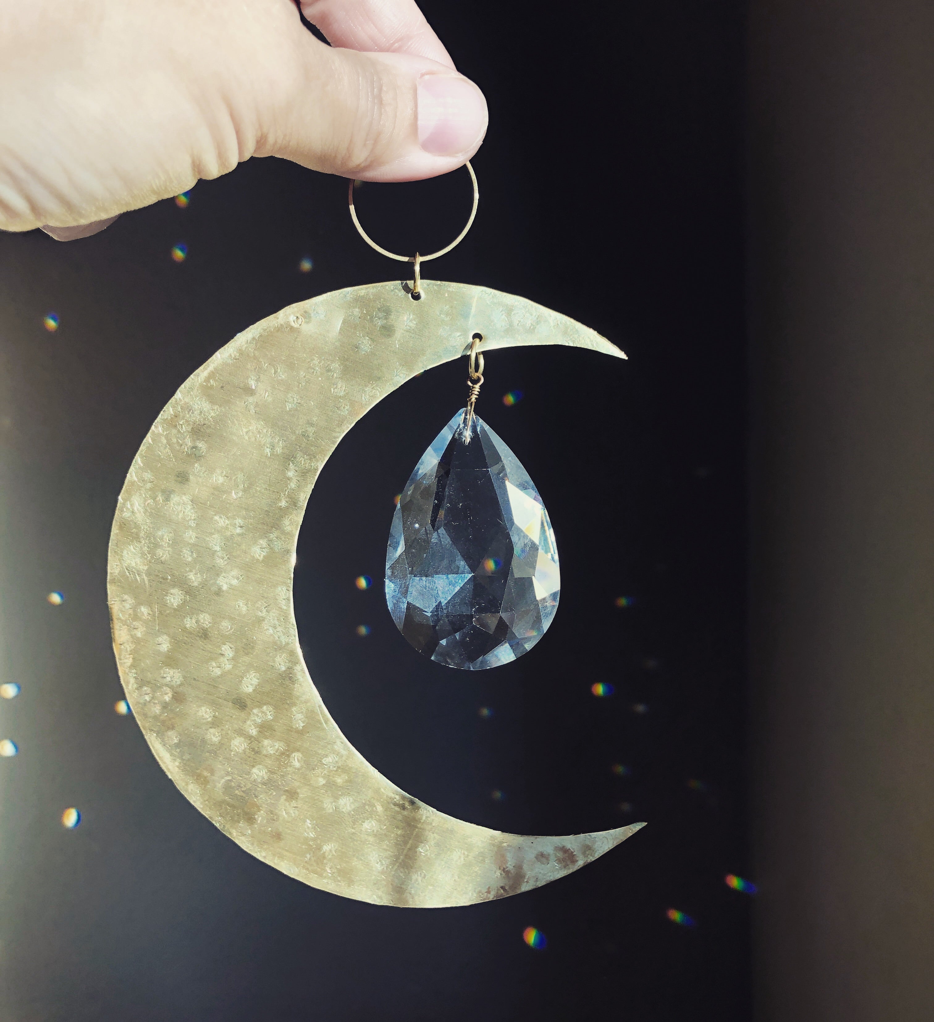 Suncatcher – Gold Crescent Moon & Sun Charms with Iridescent Beads – A Time  for Karma
